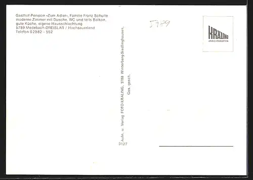 AK Medebach-Dreislar /Hochsauerland, Gasthof-Pension Zum Adler Familie Franz Schulte, Innenansicht, Garten mit Schaukel