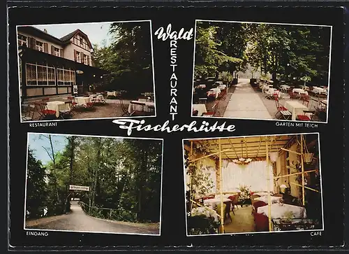 AK Bad Lippspringe, Waldrestaurant Fischerhütte Bodo Plöger, Innenansicht Cafe, Garten mit Teich