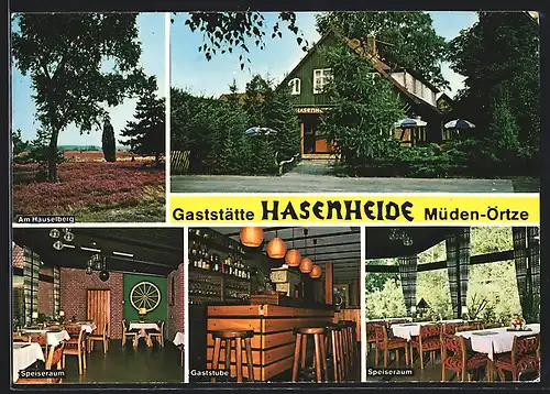 AK Müden-Örtze, Gasthaus Hasenheide, Am Südhorn 3, Innenansichten Speiseraum und Gaststube