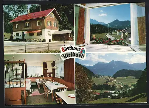 AK Oberstdorf /Allgäu, Gasthaus Weidach Fam. Ücker, Innenansicht, Ortspartie durch Fenster