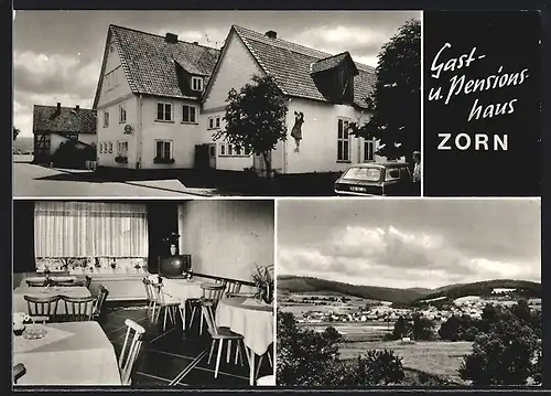 AK Wellen / Edertal, Gasthaus Otto Zorn, Innen- und Aussenansicht, Ortsansicht