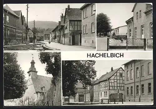 AK Hachelbich, Oberschulkombinat, Blick zur Kirche, Am Gasthaus