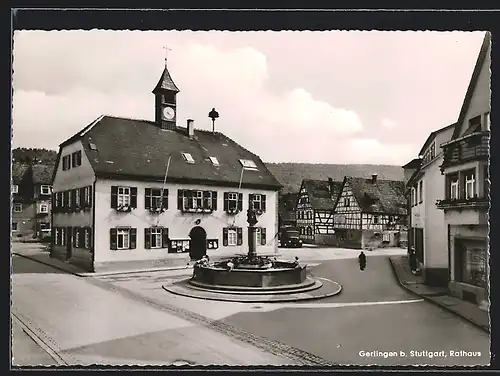 AK Gerlingen b. Stuttgart, Platz mit Rathaus und Brunnen