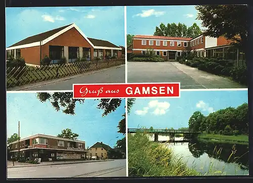 AK Gifhorn-Gamsen, Edeka-Markt von Werner Gustke, Strassenpartie, Partie am Wasser