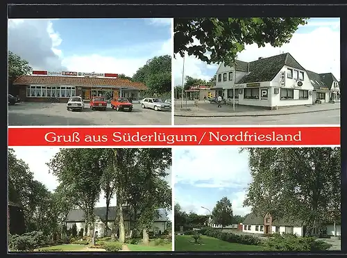 AK Süderlügum /Nordfriesland, Spar-Filiale, Friedhof, Ortspartie