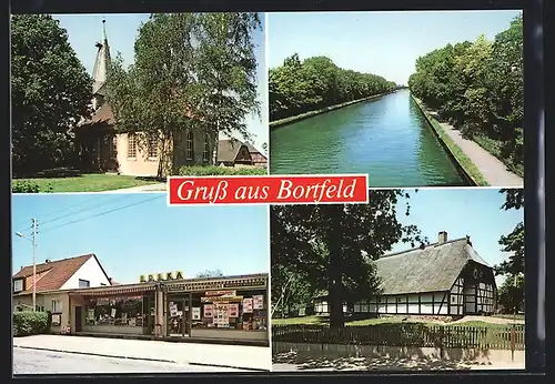 AK Wendeburg-Bortfeld, Edeka Markt, Kirche, Altes Fachwerkshaus