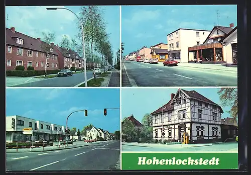 AK Hohenlockstedt /Holstein, Strassenpartie mit Bank, Postamt, Wohnhäuser