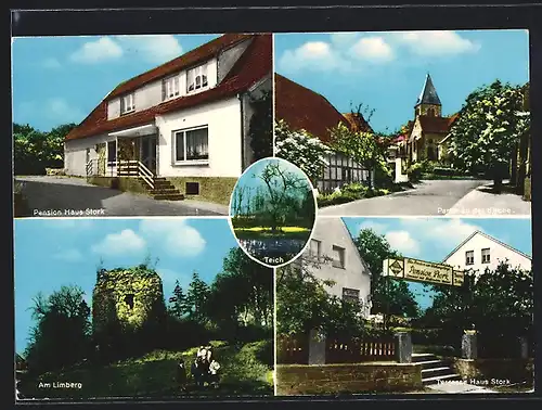 AK Bad Holzhausen, Pension Haus Stork, Am Limberg, Partie an der Kirche