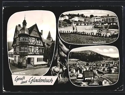 AK Gladenbach, Hotel Spies, Schwimmbad, Kirchberg
