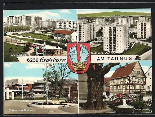 AK Eschborn am Taunus, Rathaus und Stadthalle, Am Sportfeld, Obertorstrasse