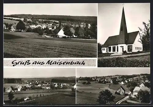 AK Bad Liebenzell-Maisenbach /Schwarzwald, Teilansicht, Kirche, Ortspartie