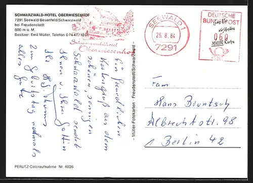 AK Seewald-Besenfeld, Schwarzwald-Hotel Oberwiesenhof Emil Müller