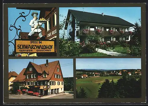 AK Neubulach-Martinsmoos /Krs. Calw, Pension Schwarzwaldhof H. Bürkle, Rückansicht, Eingangsschild
