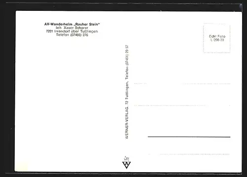 AK Irrendorf über Tuttlingen, AV-Wanderheim Rauher Stein Xaver Schorer