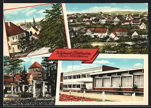 AK Talheim / Heilbronn, Kirchpartie, Panorama, Ehrenmal, Schule