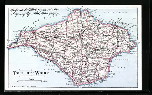 AK Isle of Wight, Landkarte der Insel mit Newport