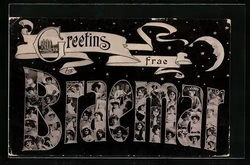 AK Braemar, Schriftzug mit Frauenportraits