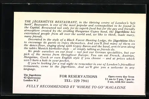 AK London, Jägerhütte Restaurant, 42 Queensway