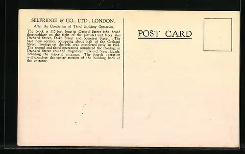 AK London, Selfridge & Co. Ltd., After the Completion of Third Building Operation