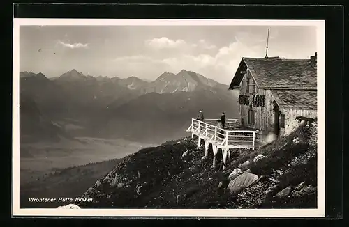 AK Pfrontener Hütte, Berghütte bei Pfronten mit Hochvogel, Kugelhorn, Mädelegabel, Trettachspitze und Gaishorn