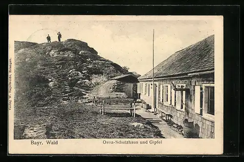 AK Osser Schutzhaus, Blick auf Berghütte und Gipfel des Osser
