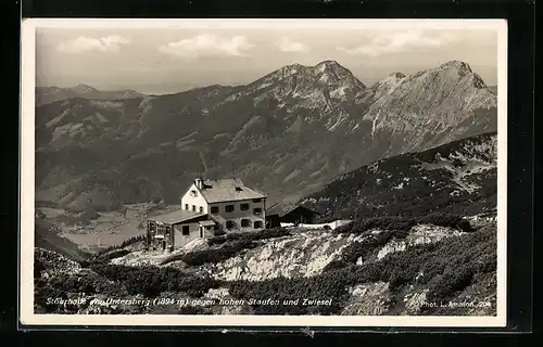 AK Stöhrhaus, Berghütte am Untersberg gegen hohen Staufen und Zwiesel
