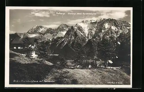 AK Kranzberghaus, Berghütte mit Blick auf Karwendel, Wörner und Linderspitzen