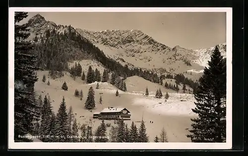 AK Unterkunftshaus Rosengasse, Berghütte mit kleinem Traithen und Jägerwand