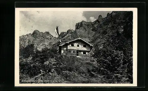 AK Mittenwalder Hütte, Ortspartie und Berghütte