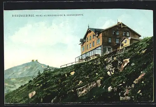 AK Prinz Heinrich-Baude mit Schneekoppe im Frühling