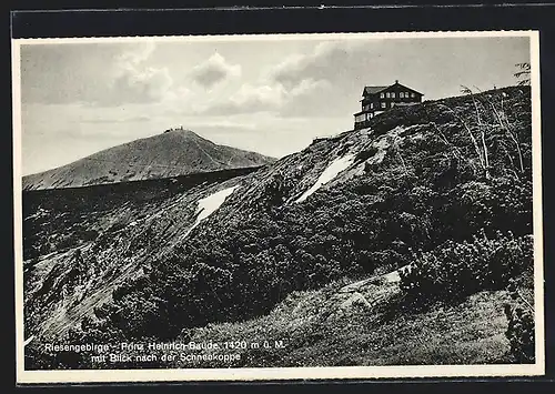 AK Prinz Heinrich-Baude im Riesengebirge mit Blick nach der Schneekoppe