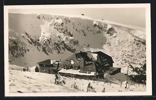 AK Hampelbaude im Riesengebirge im Schnee