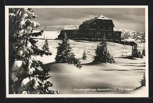 AK Hampelbaude im Riesengebirge im tiefsten Schnee