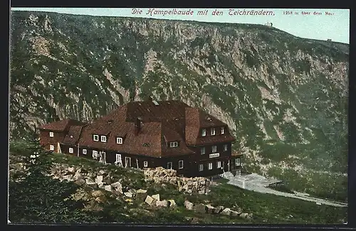 AK Hampelbaude i. Riesengebirge mit den Teichrändern im Frühjahr