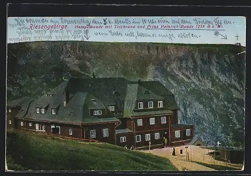 AK Hampelbaude mit Teichrand und Prinz Heinrich-Baude im Riesengebirge