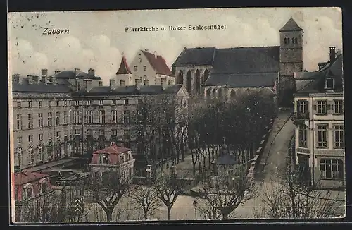 AK Zabern, Pfarrkirche und linker Schlossflügel