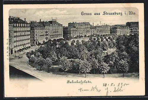 AK Strassburg i. Els., Bahnhofplatz aus der Vogelschau