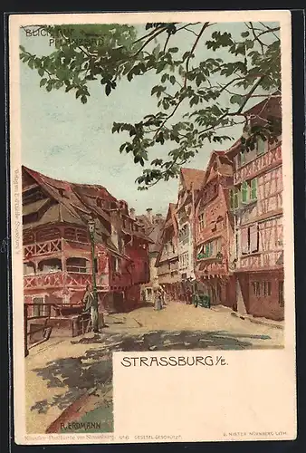 Künstler-AK sign. A. Erdmann: Strassburg, Blick auf Pflanzbad