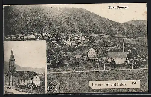 AK Burg-Breusch, Unterer Teil und Fabrik, Kirche