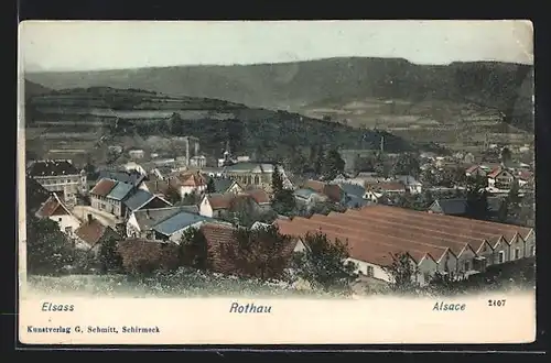 AK Rothau, Teilansicht mit Fabrik und Kirche