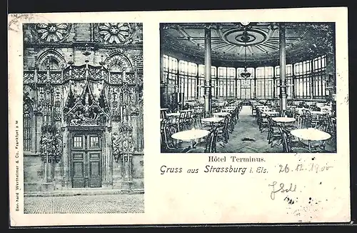 AK Strassburg, Hotel Terminus, Portal, Innenansicht