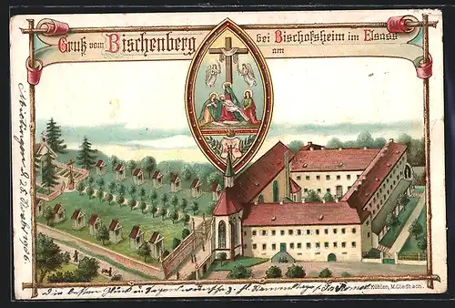 Lithographie Bischofsheim im Elsass, Kloster am Bischenberg