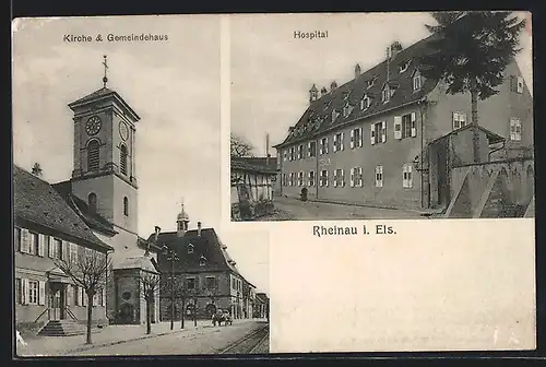 AK Rheinau i. Els., Hospital, Kirche und Gemeindehaus