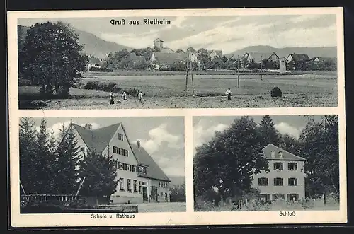 AK Rietheim / Tuttlingen, Schule u. Rathaus, Schloss, Ortsansicht