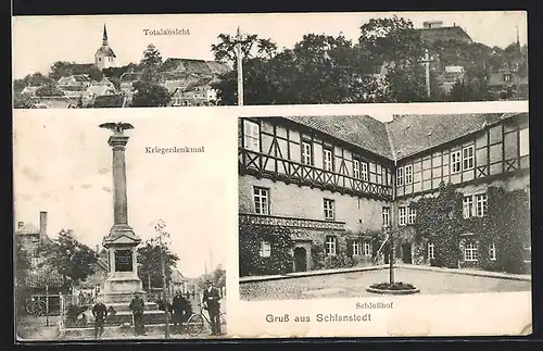 AK Schlanstedt, Kriegerdenkmal, Schlosshof, Ortsansicht