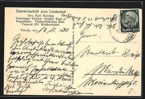 AK Thiede, Gastwirtschaft zum Lindenhof, Bes. Karl Nehring