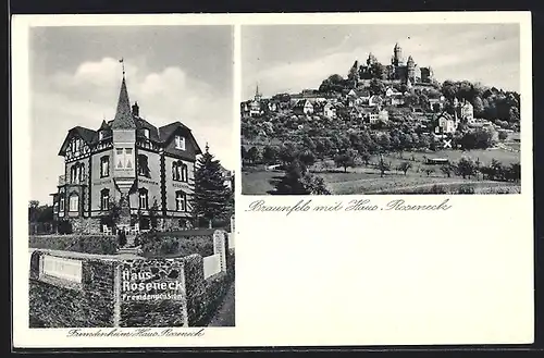 AK Braunfels, Hotel Haus Roseneck, Ortspanorama