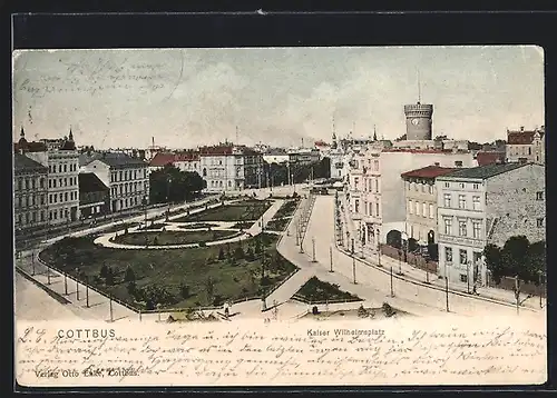 AK Cottbus, Strassenblick auf Kaiser Wilhelmsplatz