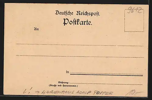 Lithographie Meerane i. S., Sortiment`s Warenhaus v. Adolf Popper, Rathaus