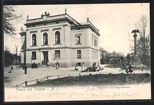 AK Grabow i. M., Realschule mit Kriegerdenkmal